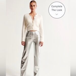Abercrombie & Fitch Women's Metallic Silver 90s Relaxed high rise Pants